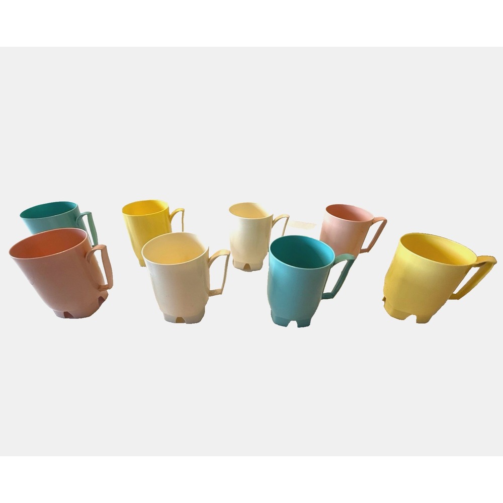 Rare Vtg Mid Century Set of 8 Casual Ware Jerywil Pastel Retro‎ Coffee Tea Mugs